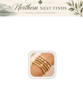14K Gold Plated Beaded Bracelet Stack Set 5Pcs Stretch Elastic Layering